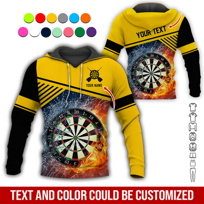 Customized Name & Text Darts Premium Hoodie, Water and Fire Dartboards Pattern Hoodie For Men & Women, Perfect Gift For Darts Lovers, Friend, Family