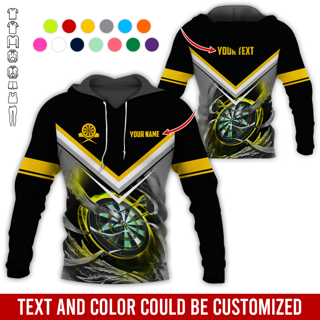 Customized Name & Text Darts Premium Hoodie, Darts And Smoke Pattern Hoodie, Perfect Gift For Darts Lovers, Darts Player