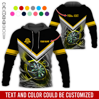Customized Name & Text Darts Premium Hoodie, Darts And Smoke Pattern Hoodie, Perfect Gift For Darts Lovers, Darts Player