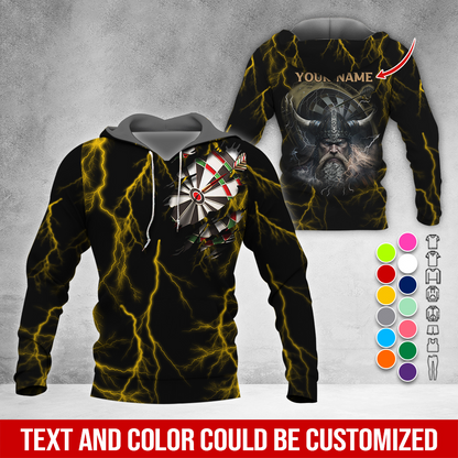 Customized Name Darts Premium Hoodie, Viking Men & Lightning Darts Hoodie, Perfect Gift For Darts Lovers, Friend, Family