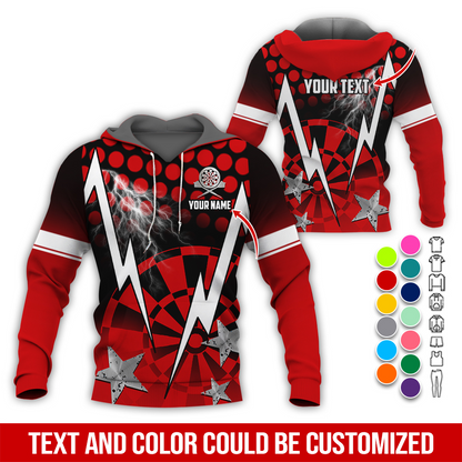 Personalized Lightning & Stars Darts Premium Hoodie, Customized Name & Text Darts Hoodie, Perfect Gift For Darts Lovers, Darts Player