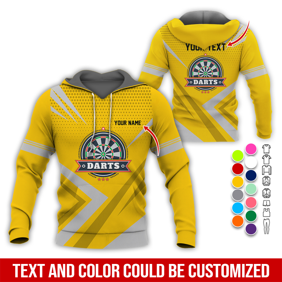 Personalized Name & Text Darts Premium Hoodie, 3 Star Darts Pattern Hoodie, Perfect Gift For Darts Lovers, Friend, Family