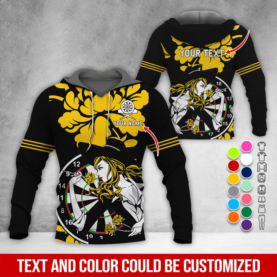 Customized Name & Text Darts Rose Premium Hoodie, Darts & Rose Girl Hoodie, Perfect Gift For Darts Lovers, Friend, Family