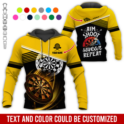 Customized Name & Text Darts Premium Hoodie, Aim Shoot Swear Repeat Darts Hoodie, Perfect Gift For Darts Lovers, Darts Player