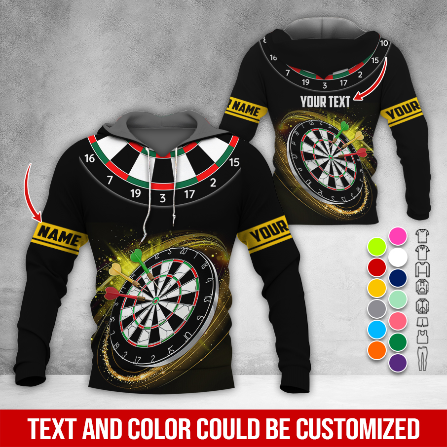 Customized Name & Text Darts Premium Hoodie, Black Pattern Darts Hoodie, Perfect Gift For Darts Lovers, Darts Player