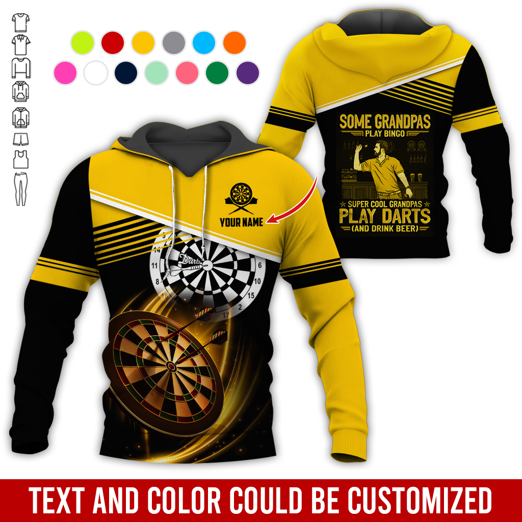 Customized Name & Text Darts Grandpa Premium Hoodie, Super Cool Grandpas Play Darts & Drink Beer Hoodie - Gift For Darts Lovers, Darts Players