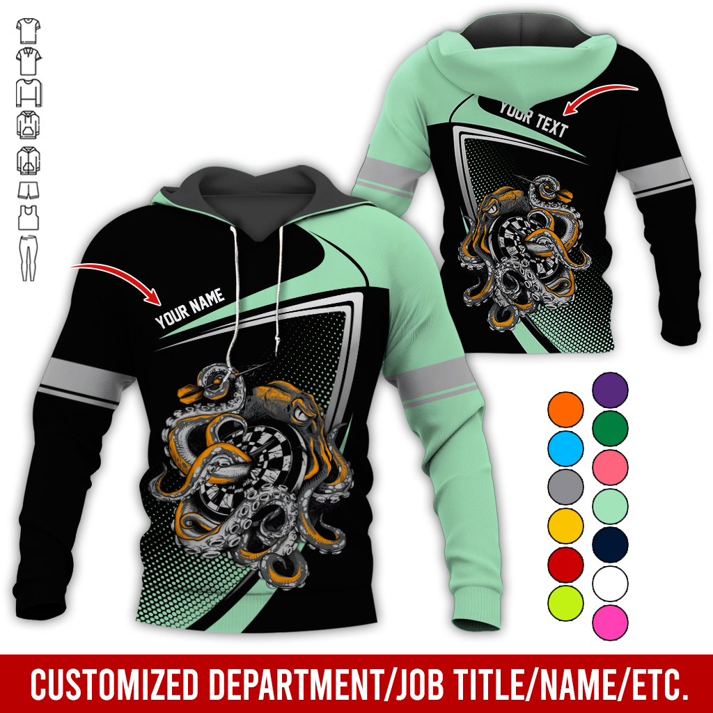 Customized Name & Text Darts Premium Hoodie, Octopus & Dartboard Pattern Darts Hoodie For Men & Women - Gift For Darts Lovers, Friend, Family