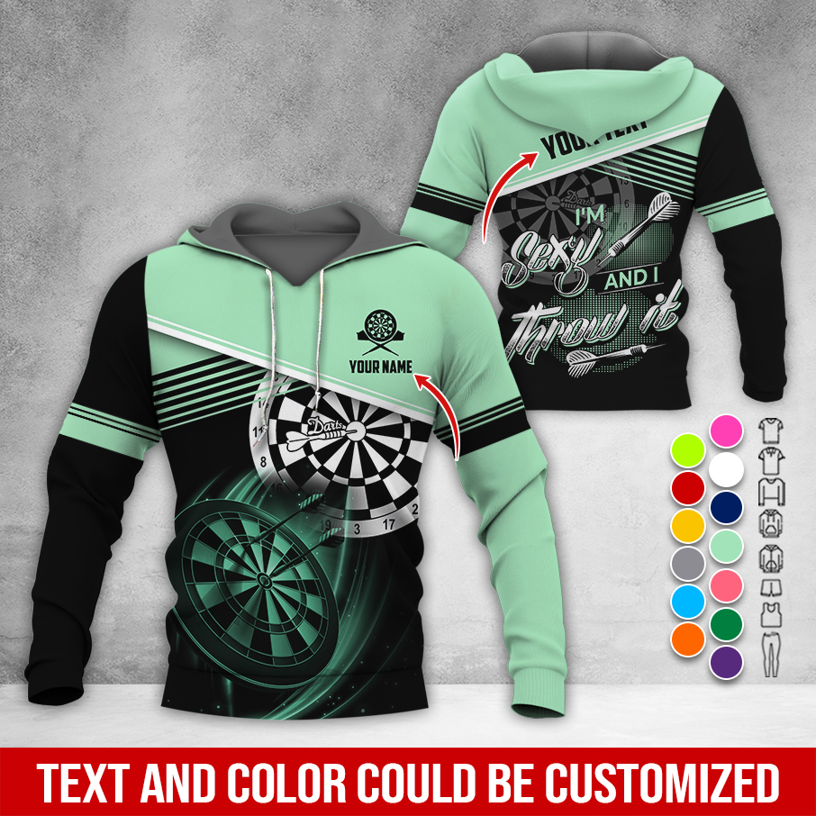 Personalized Name & Text Darts Premium Hoodie, I'm Sexy And I Throw It Darts Hoodie, Perfect Gift For Darts Lovers, Friend, Family