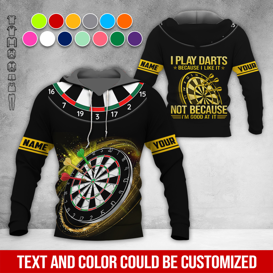 Customized Name Darts Premium Hoodie, I Play Darts Because I Like It Not Because I'm Good At It Darts Black Hoodie, Perfect Gift For Darts Lovers, Darts Player
