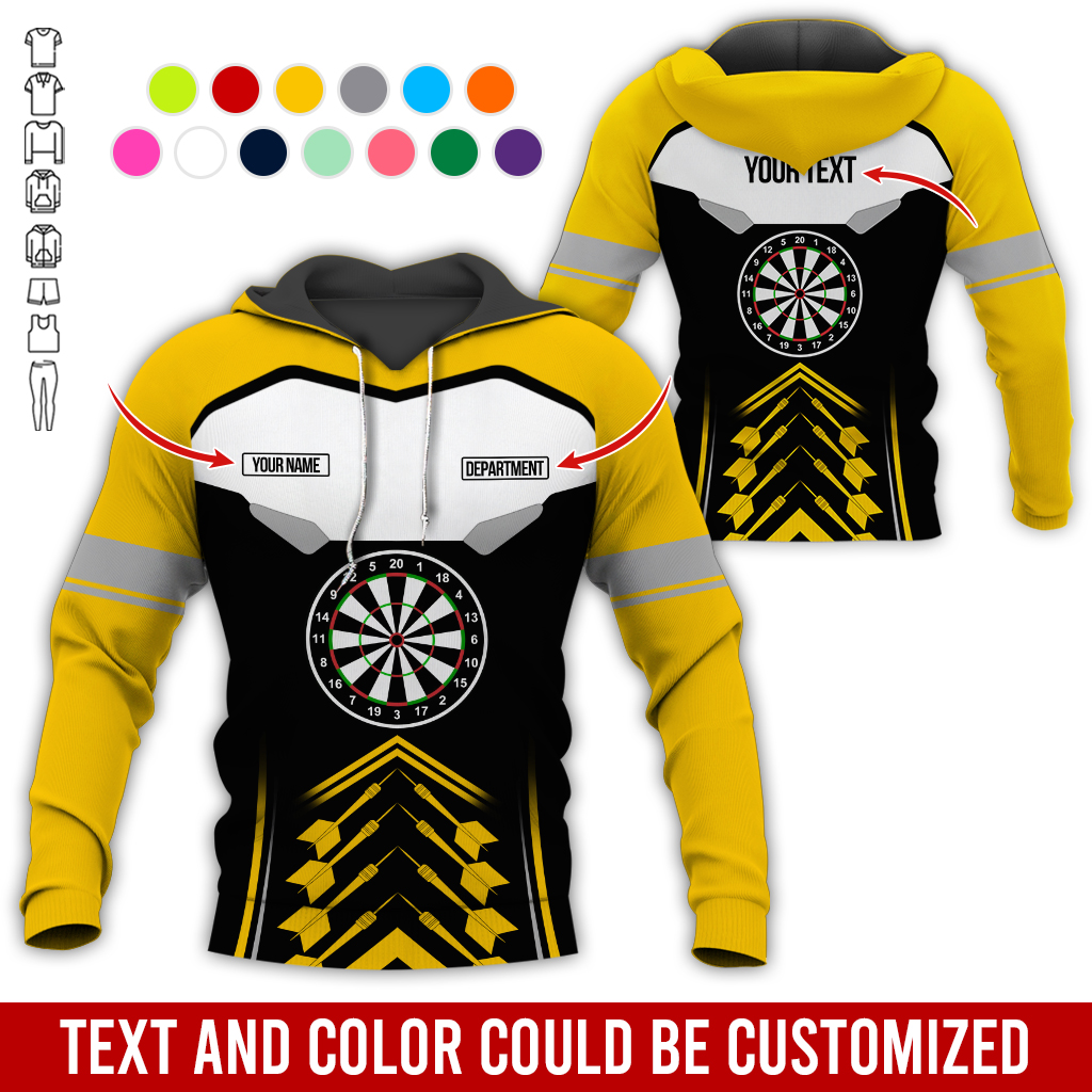 Customized Name, Text & Department Darts Premium Hoodie, Black & White Pattern Darts Hoodie, Perfect Gift For Darts Lovers, Darts Player