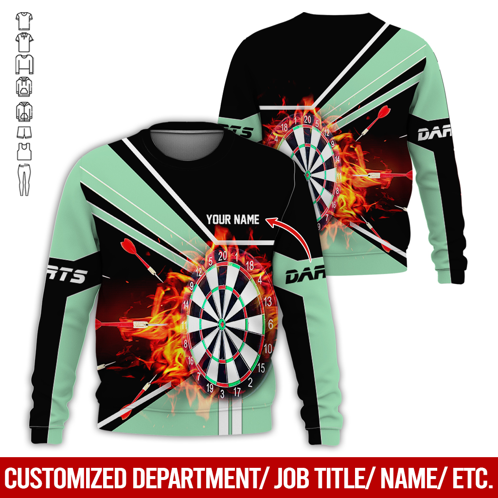 Customized Darts Sweatshirt, Personalized Name Darts Sweatshirt, Flaming Darts Pattern Sweatshirt, Perfect Gift For Darts Lovers, Darts Player