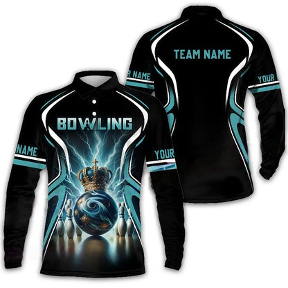 Customized Bowling Jersey, 3D Bowling Ball Graphic With Crown, Uniform Bowling - Personalized Name And Team Name