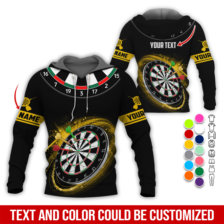 Customized Name & Text Darts Premium Hoodie, Darts Pattern Black Hoodie, Perfect Gift For Darts Lovers, Friend, Family