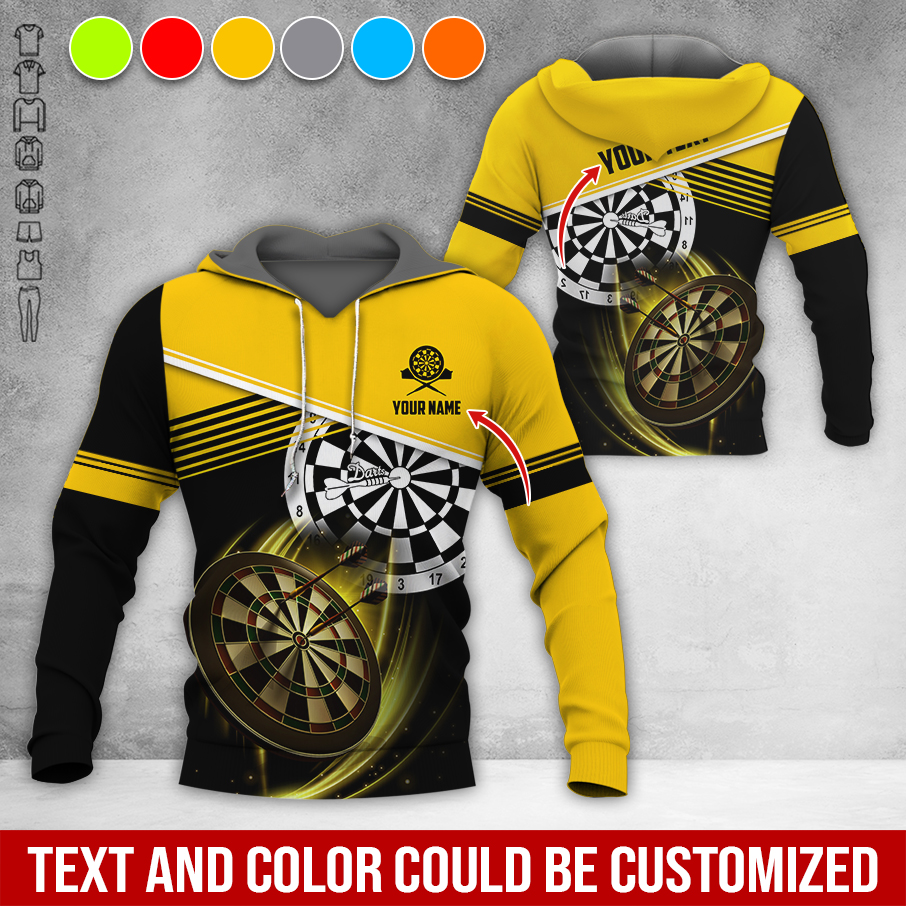 Customized Name & Text Darts Premium Hoodie, White Line & Darts Pattern Hoodie, Perfect Gift For Darts Lovers, Darts Player