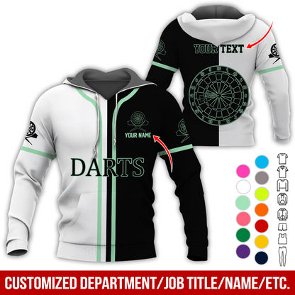Personalized Name & Text Darts Premium Hoodie, Black & White Hoodie, Perfect Gift For Darts Lovers, Darts Player