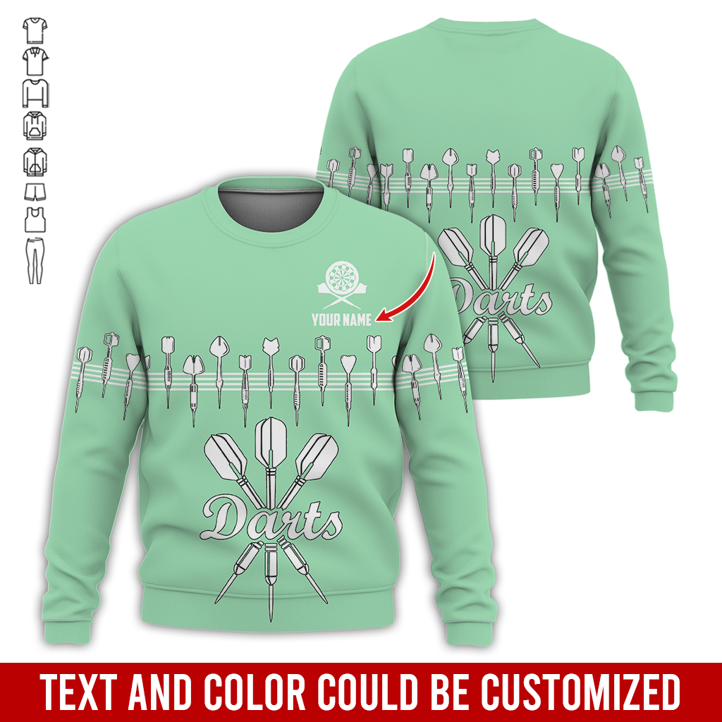 Customized Darts Sweatshirt, Personalized Name Sweatshirt, Darts & Music Pattern Sweatshirt, Perfect Gift For Darts Lovers, Friend, Family