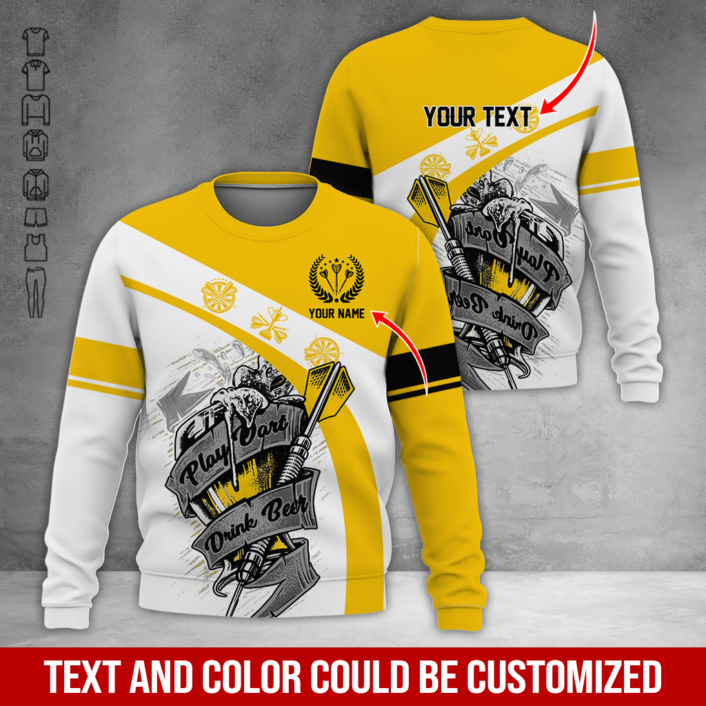 Customized Darts Sweatshirt, Personalized Name & Text Sweatshirt, Play Darts Drink Beer Sweatshirt, Perfect Gift For Darts Lovers, Friend, Family