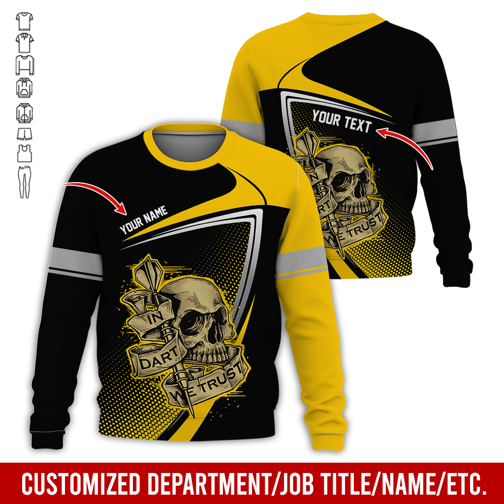 Customized Name & Text Darts Sweatshirt, In Dart We Trust Shirt, Skull Pattern  Darts Shirts For Men & Women - Gift For Darts Lovers, Friend, Family