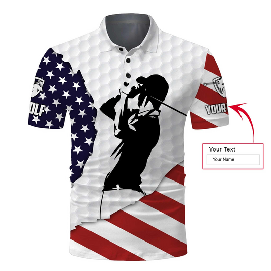 Golf Men Polo Shirts, Custom Name American flag 4th July Apparel - Personalized Gift For Men, Husband, Boyfriend, Golf Lovers, Independence Day