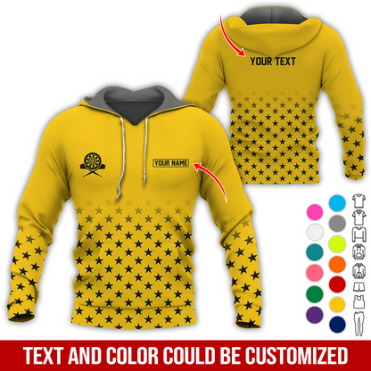 Customized Name & Text Darts Premium Hoodie, Black Stars Pattern Darts Hoodie, Perfect Gift For Darts Lovers, Darts Player
