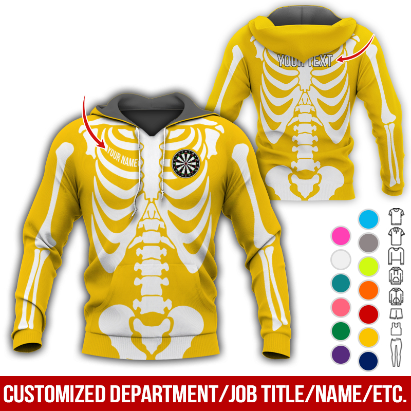 Personalized Skeleton Darts Premium Hoodie, Customized Name & Text Darts Hoodie, Perfect Gift For Darts Lovers, Darts Player