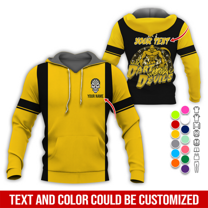 Customized Name Darts Skull Premium Hoodie, Personalized Name & Text Darts Hoodie, Darts Devils Hoodie, Perfect Gift For Darts Lovers, Friend, Family