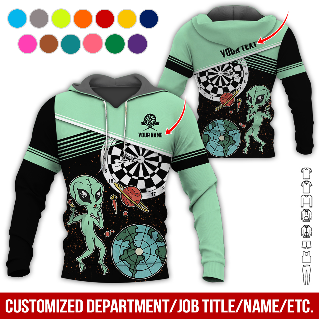 Customized Name & Text Darts Premium Hoodie, Aliens & Space Hoodie, Perfect Gift For Darts Lovers, Friend, Family