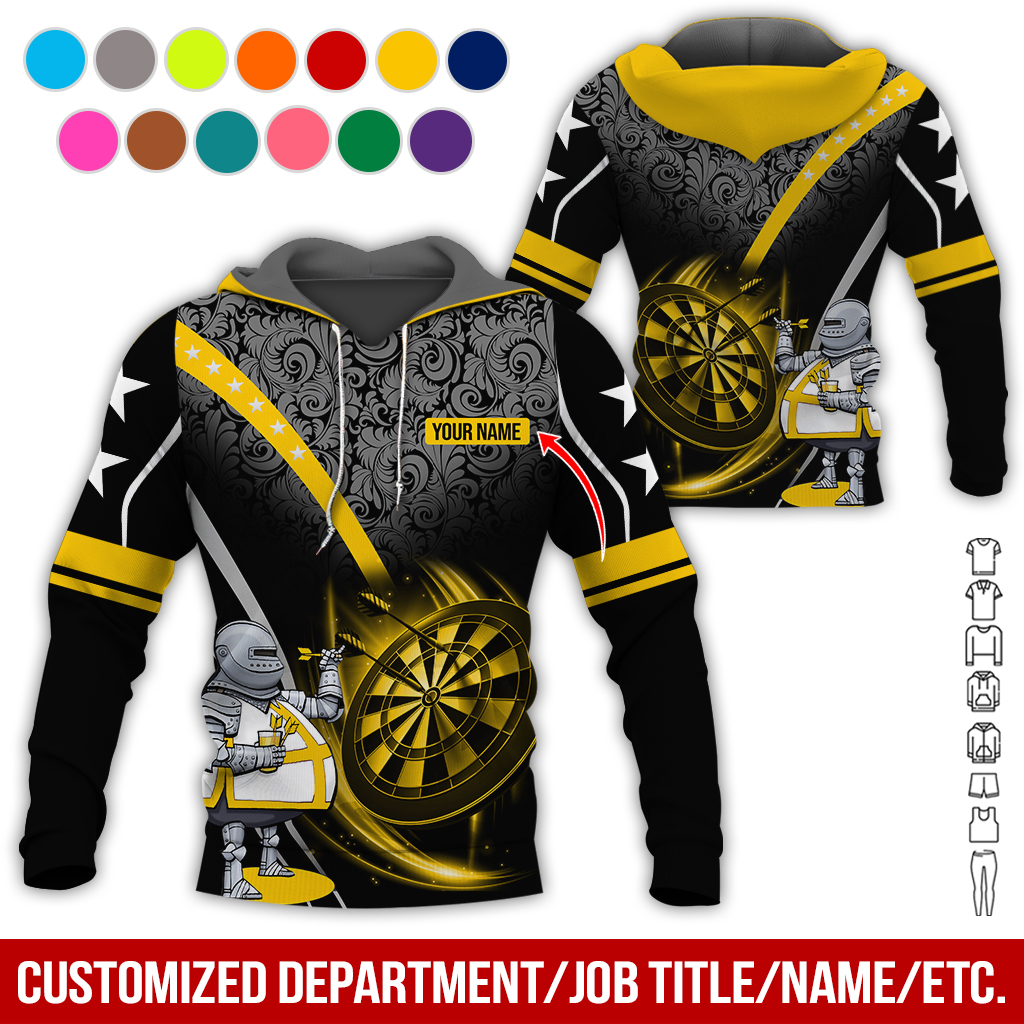 Personalized Darts Knight Armor Premium Hoodie, Customized Name Darts Tropical Pattern Hoodie, Perfect Gift For Darts Lovers, Darts Player