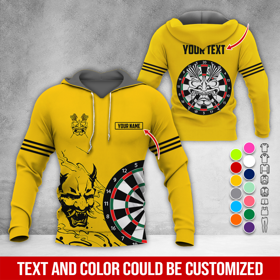 Customized Name & Text Darts Premium Hoodie, Orochimaru Demon Mask Pattern Darts Hoodie, Perfect Gift For Darts Lovers, Darts Player