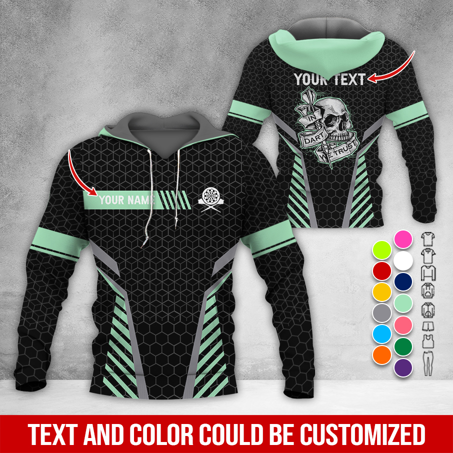 Personalized Skull Darts Premium Hoodie, Customized Name & Text Darts Hoodie, Honeycomb Pattern Hoodie, Perfect Gift For Darts Lovers, Darts Player