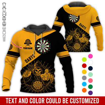 Customized Name Darts Skull Premium Hoodie, Skeleton Playing Darts Pattern Hoodie, Perfect Gift For Darts Lovers, Friend, Family