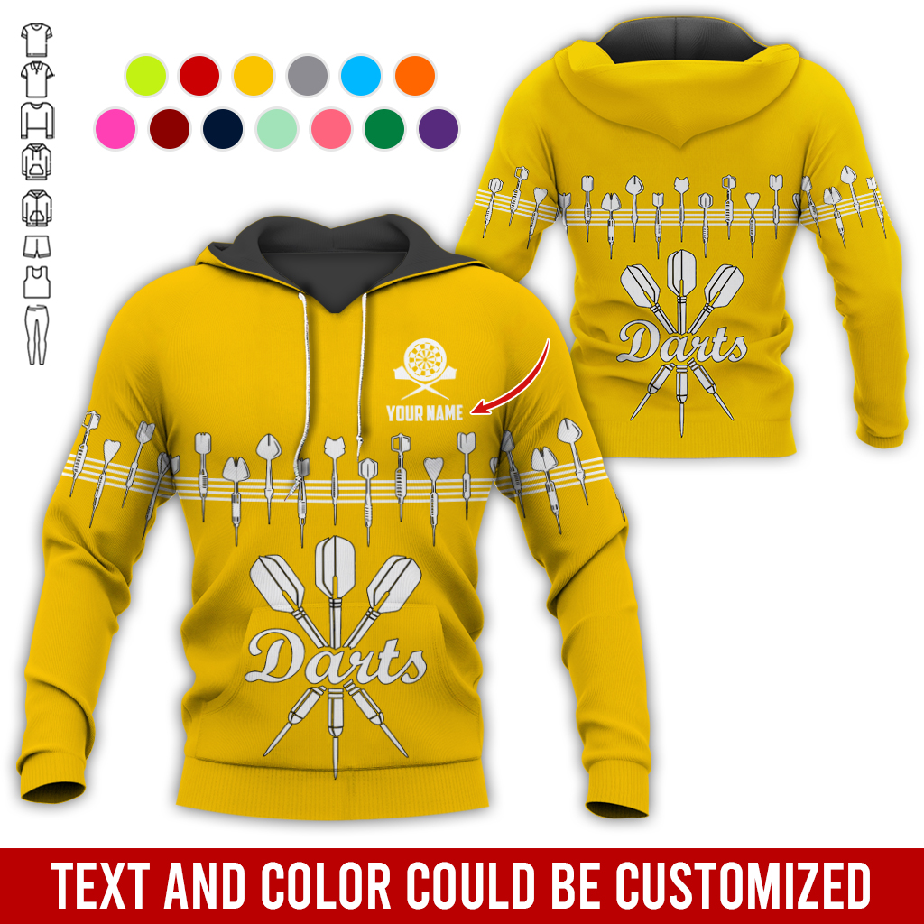 Customized Darts Premium Hoodie, Personalized Name Hoodie, Darts & Music Pattern Hoodie, Perfect Gift For Darts Lovers, Friend, Family