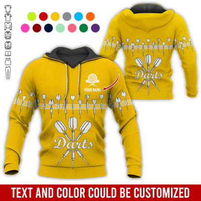 Customized Darts Premium Hoodie, Personalized Name Hoodie, Darts & Music Pattern Hoodie, Perfect Gift For Darts Lovers, Friend, Family