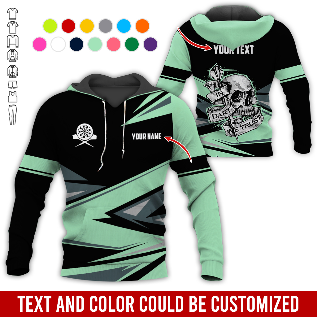 Customized Name & Text Darts Skull Premium Hoodie, In Darts We Trust Hoodie For Men & Women, Perfect Gift For Darts Lovers, Friend, Family