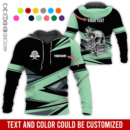 Customized Name & Text Darts Skull Premium Hoodie, In Darts We Trust Hoodie For Men & Women, Perfect Gift For Darts Lovers, Friend, Family