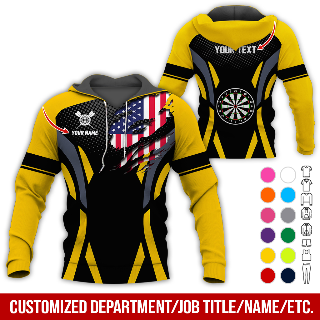 Personalized American Flag Darts Premium Hoodie, Custom Name & Text Darts Hoodie, Perfect Gift For Darts Lovers, Friend, Family