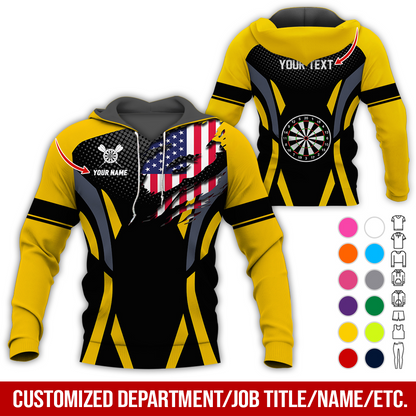 Personalized American Flag Darts Premium Hoodie, Custom Name & Text Darts Hoodie, Perfect Gift For Darts Lovers, Friend, Family