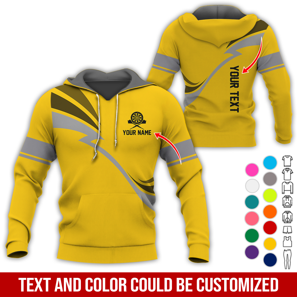 Personalized Darts Premium Hoodie, Customized Name & Text Lightning Pattern Darts Hoodie, Perfect Gift For Darts Lovers, Friend, Family