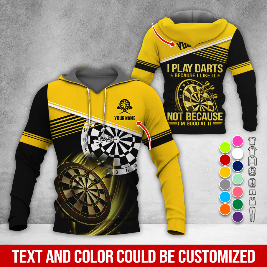 Customized Name & Text Darts Premium Hoodie, I Play Darts Not Because I'm Good At It Hoodie, Perfect Gift For Darts Lovers, Darts Player