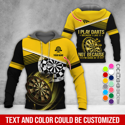 Customized Name & Text Darts Premium Hoodie, I Play Darts Not Because I'm Good At It Hoodie, Perfect Gift For Darts Lovers, Darts Player