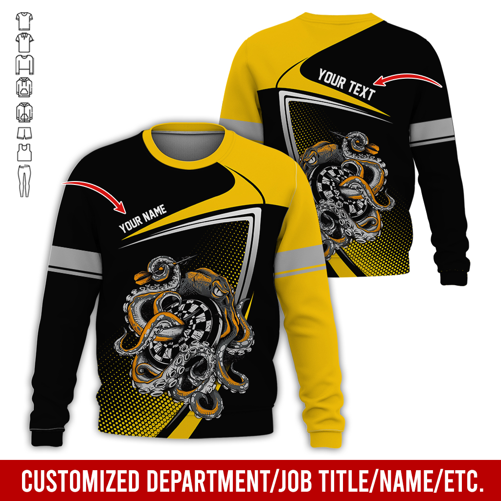 Customized Name & Text Darts Sweatshirt, Octopus & Dartboard Pattern Darts Shirts For Men & Women - Gift For Darts Lovers, Friend, Family
