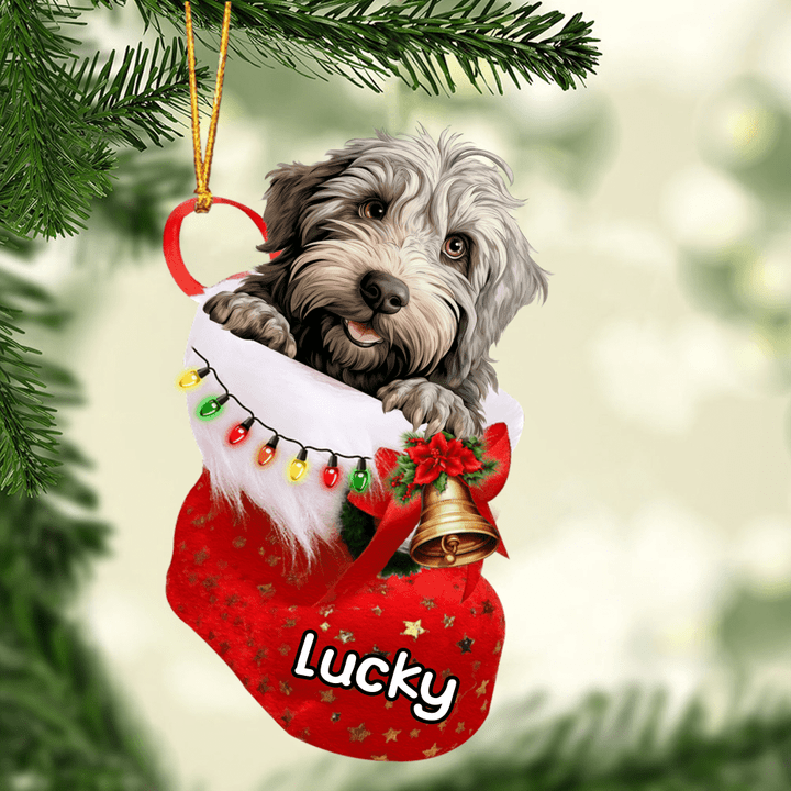 Custom Dog Acrylic Christmas Ornament, Personalized Bergamasco in Christmas Stocking Acrylic Ornament for Dog Lover, New Year