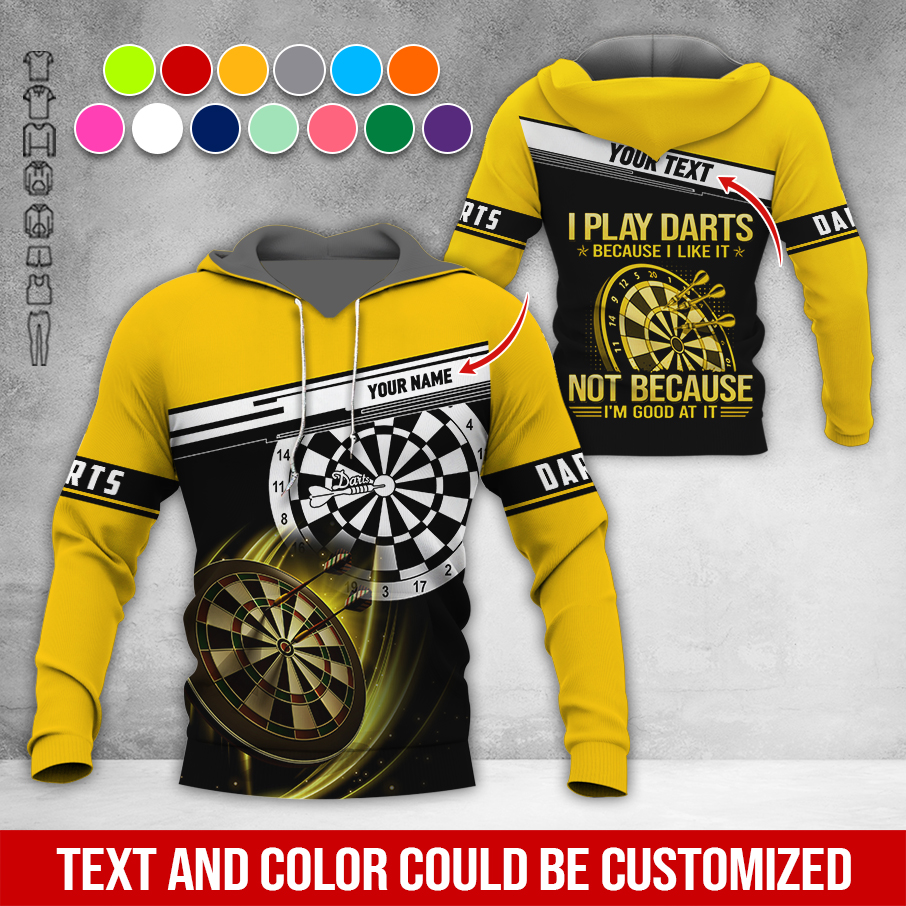 Customized Name & Text Darts Premium Hoodie, I Play Darts Because I Like It Not Because I'm Good At It Darts Hoodie, Perfect Gift For Darts Lovers, Darts Player