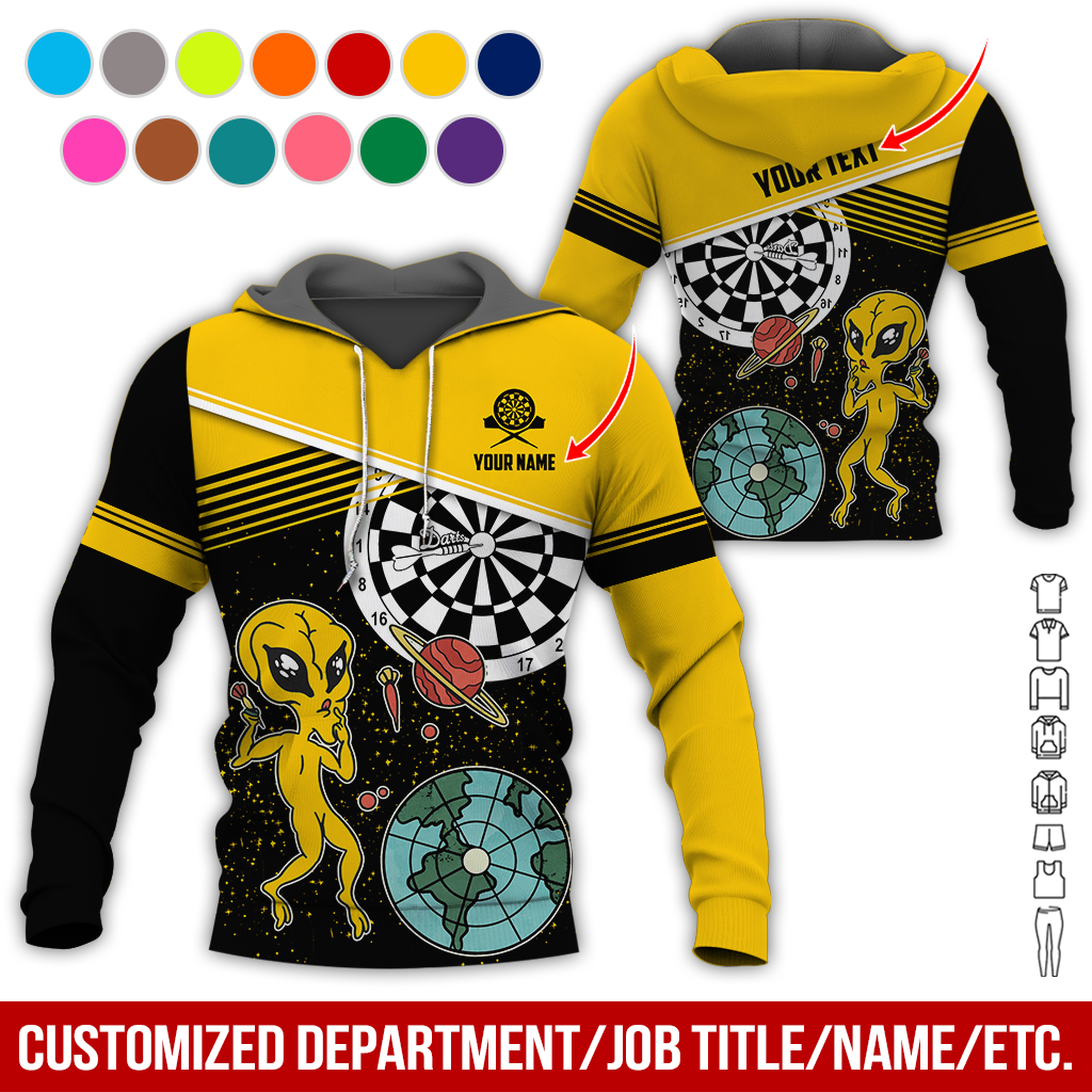 Customized Name & Text Darts Premium Hoodie, Aliens & Space Hoodie, Perfect Gift For Darts Lovers, Friend, Family