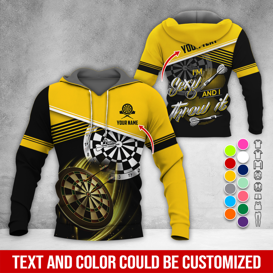 Personalized Name & Text Darts Premium Hoodie, I'm Sexy And I Throw It Darts Hoodie, Perfect Gift For Darts Lovers, Friend, Family