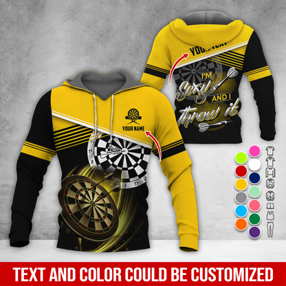 Personalized Name & Text Darts Premium Hoodie, I'm Sexy And I Throw It Darts Hoodie, Perfect Gift For Darts Lovers, Friend, Family