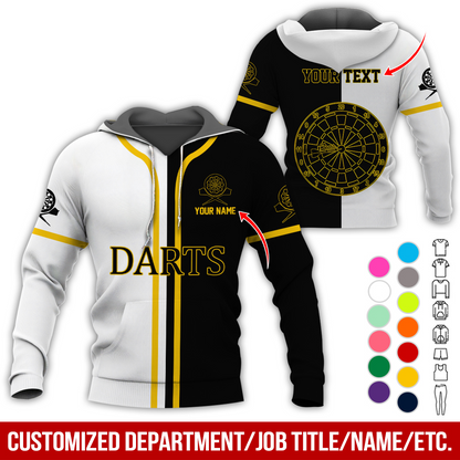 Personalized Name & Text Darts Premium Hoodie, Black & White Hoodie, Perfect Gift For Darts Lovers, Darts Player