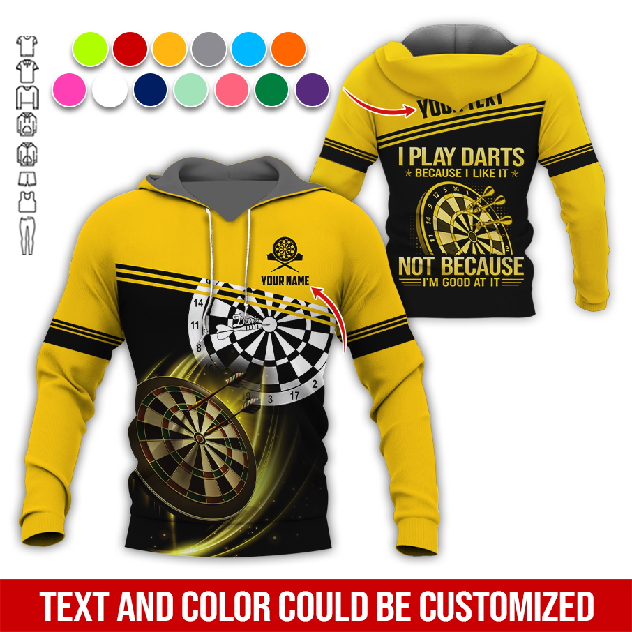 Customized Name & Text Darts Premium Hoodie, I Play Darts Because I Like It Hoodie For Men & Woman, Perfect Gift For Darts Lovers, Darts Player