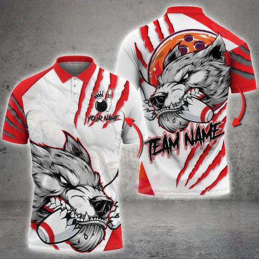 Customized Unisex Polo Shirt, Fierce Wolf Artwork Scratch Effect, Uniform Bowling - Personalized Name And Team Name