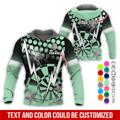 Personalized Lightning & Stars Darts Premium Hoodie, Customized Name & Text Darts Hoodie, Perfect Gift For Darts Lovers, Darts Player